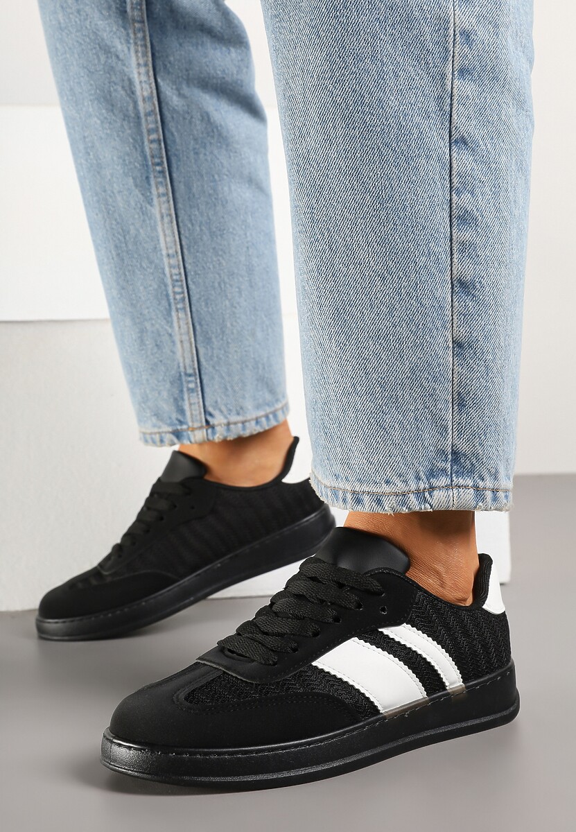 Czarne Sneakersy Tenisówki Ozdobione Paskami Amodira 2