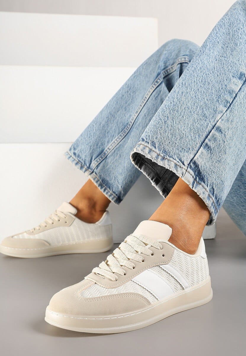 Beżowe Sneakersy Tenisówki Ozdobione Paskami Amodira 1