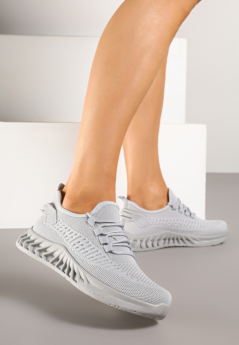 Szare Siateczkowe Buty Sportowe Sneakersy na Podeszwie z Tłoczeniami Finloti 1