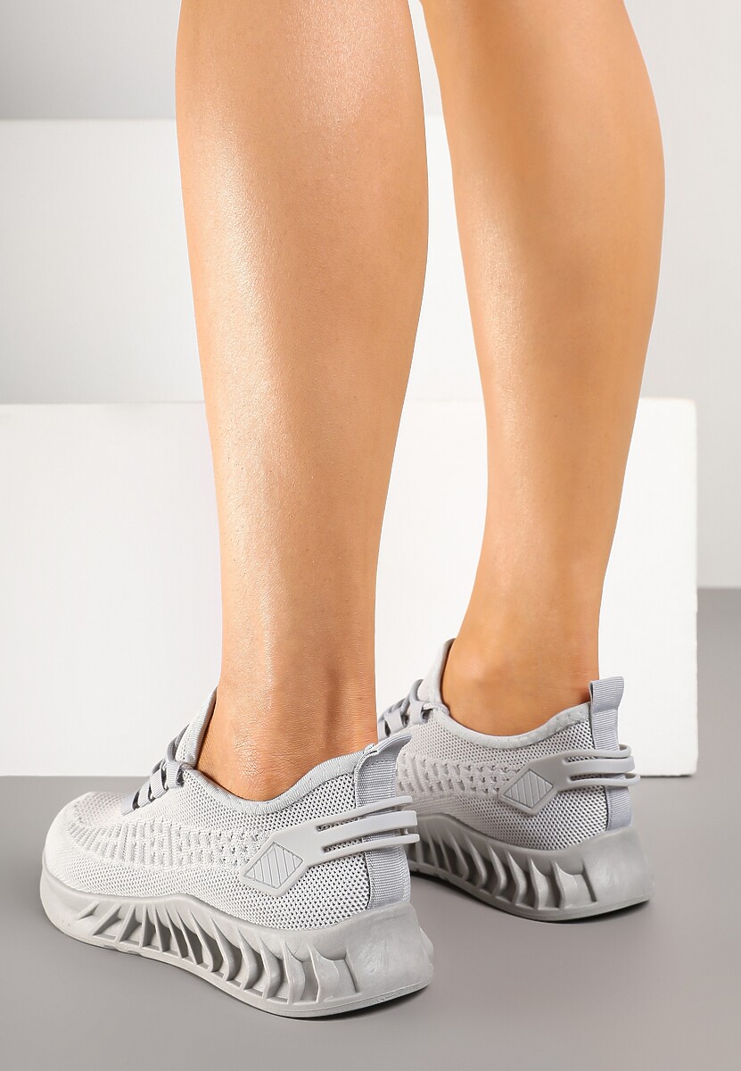 Szare Siateczkowe Buty Sportowe Sneakersy na Podeszwie z Tłoczeniami Finloti 3