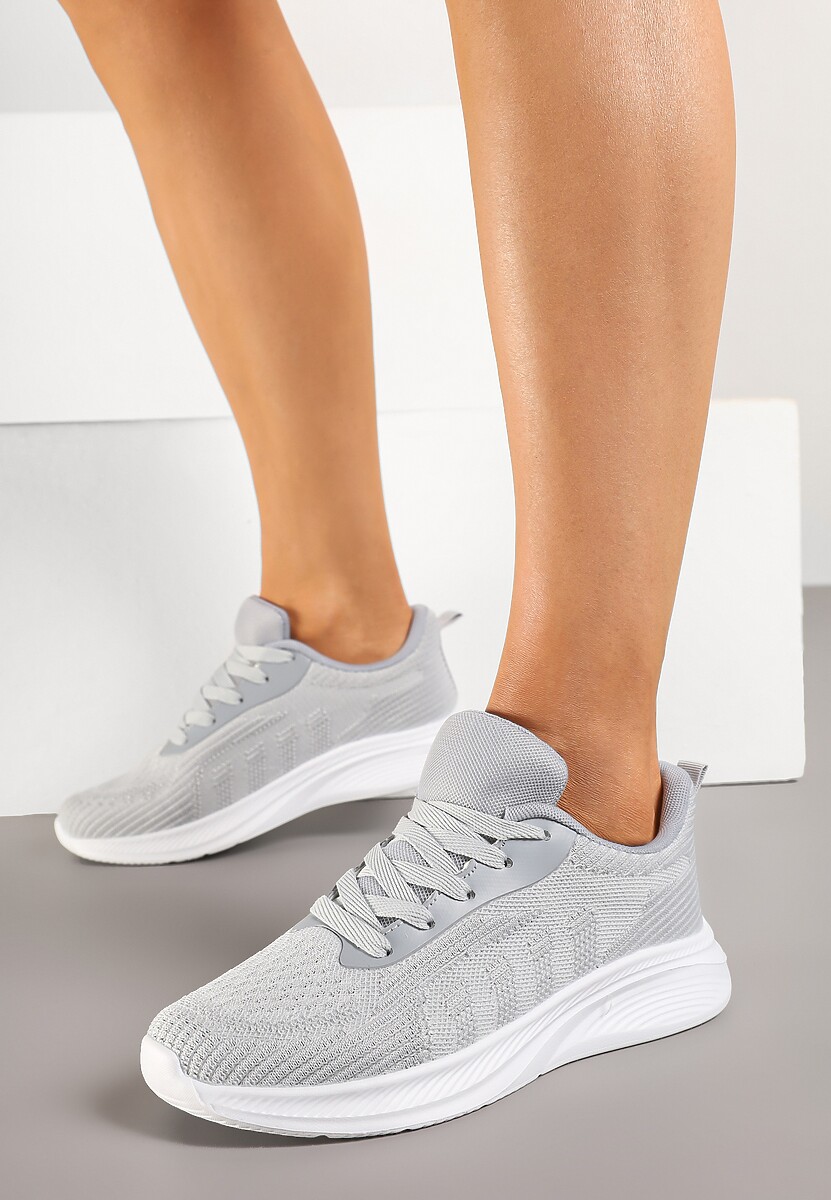 Szare Buty Sportowe Sneakersy z Tłoczonym Wzorem Amosira 2