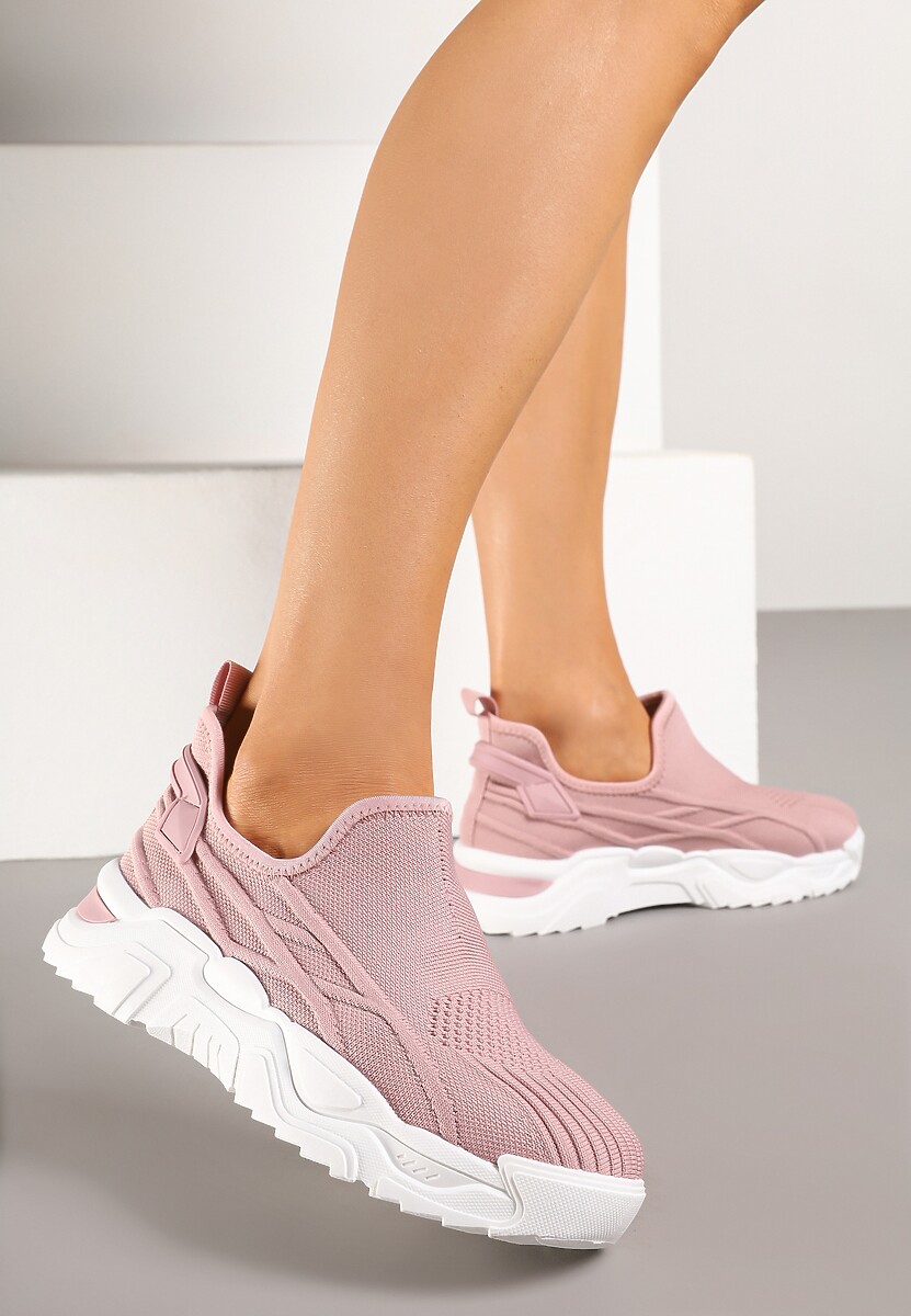 Różowe Siateczkowe Buty Sportowe Sneakersy Wsuwane Zdobione Tłoczeniami Nusadela 1