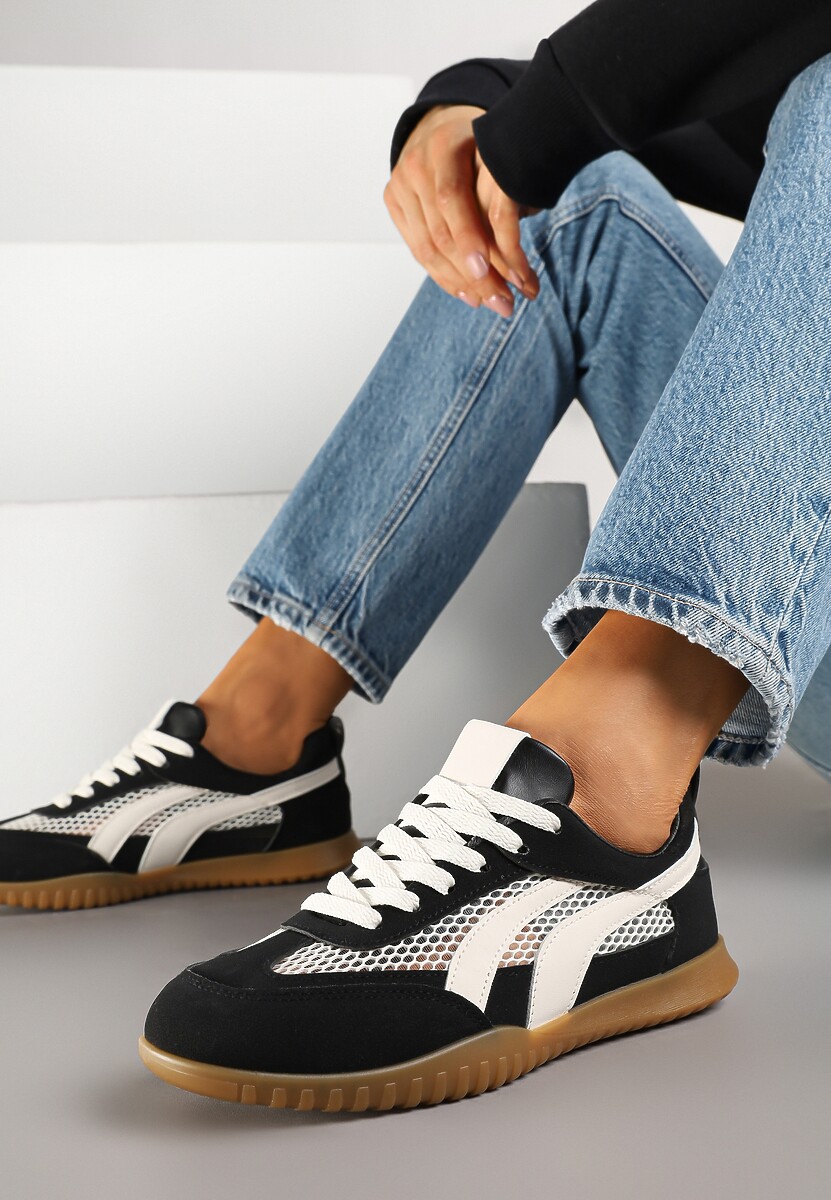 Czarne Sneakersy Tenisówki z Geometrycznym Motywem Amotheira 1