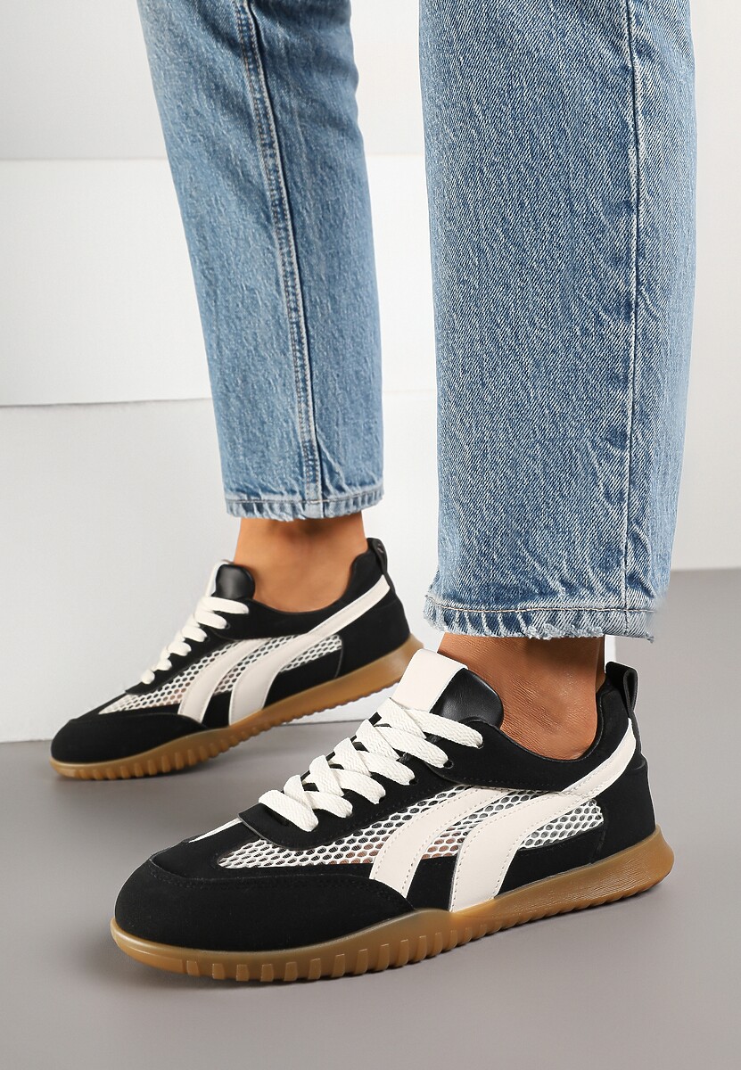Czarne Sneakersy Tenisówki z Geometrycznym Motywem Amotheira 2