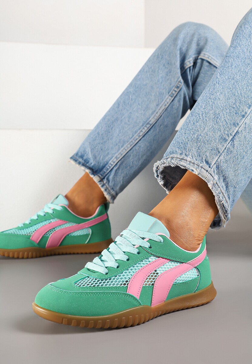 Zielone Sneakersy Tenisówki z Geometrycznym Motywem Amotheira 1