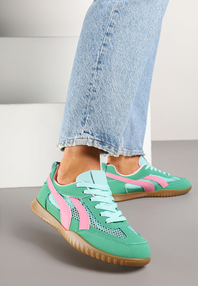 Zielone Sneakersy Tenisówki z Geometrycznym Motywem Amotheira 2