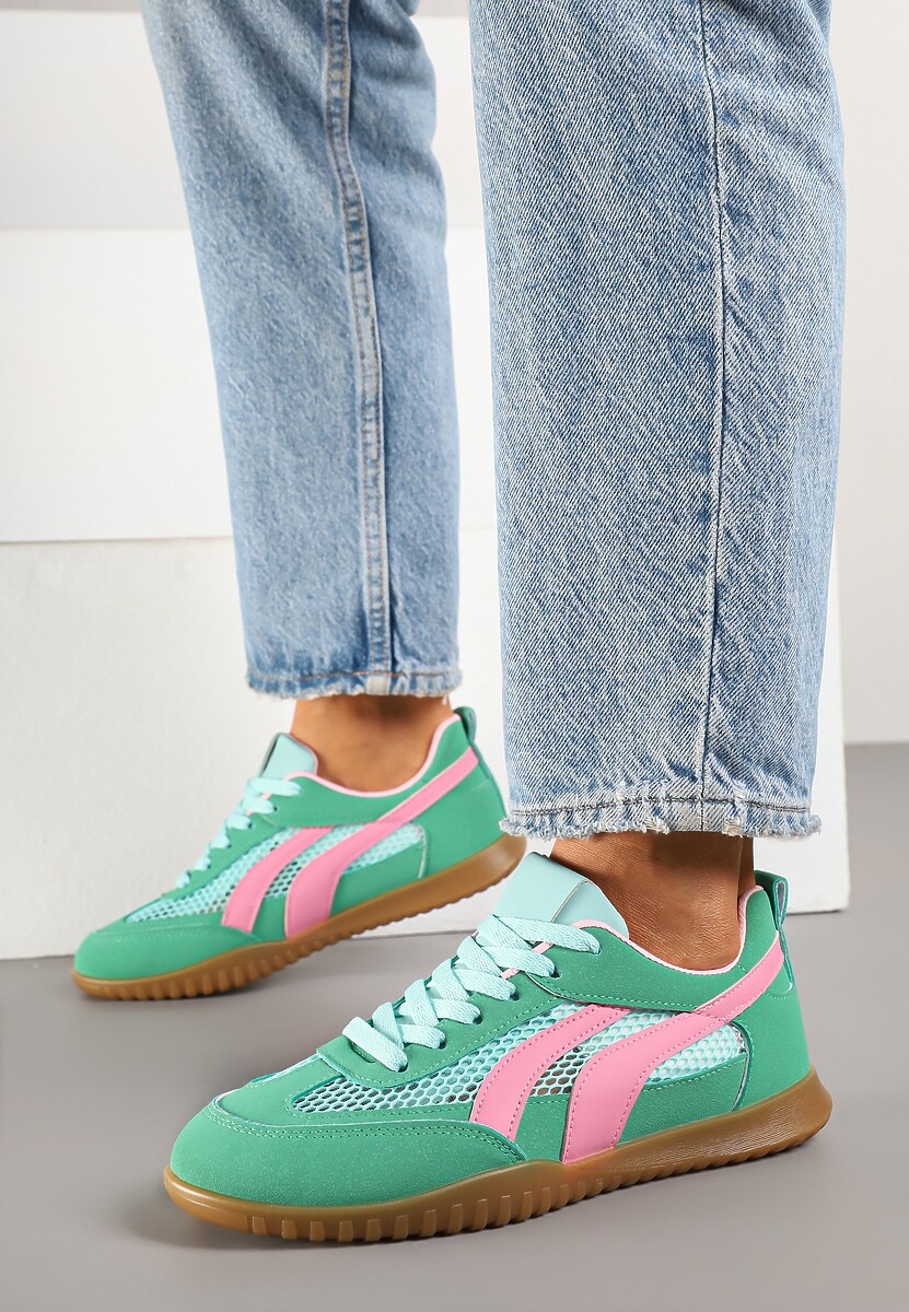 Zielone Sneakersy Tenisówki z Geometrycznym Motywem Amotheira 3