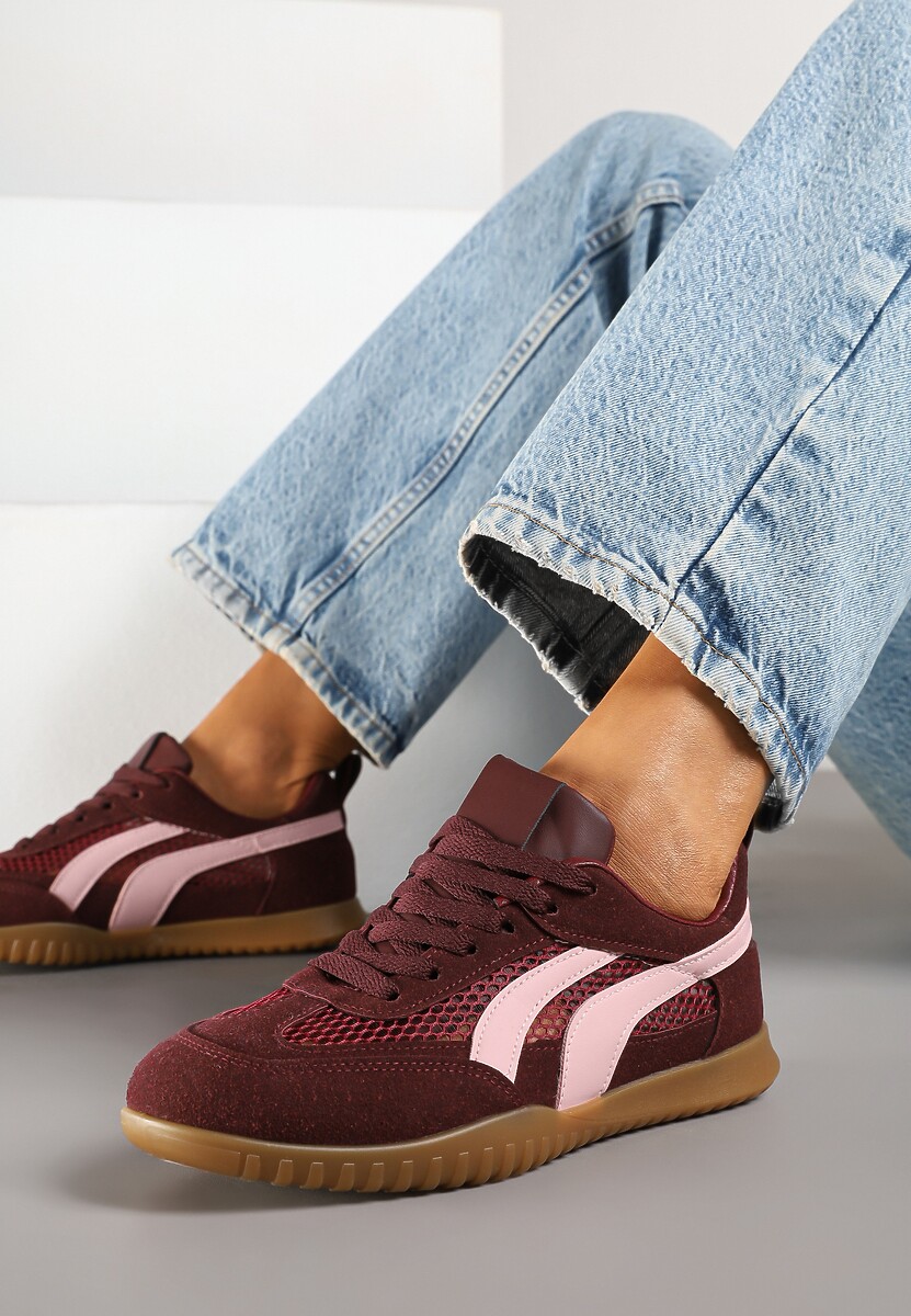 Bordowe Sneakersy Tenisówki z Geometrycznym Motywem Amotheira 1