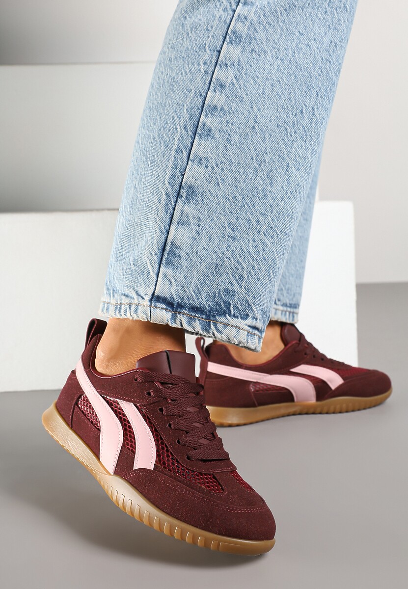 Bordowe Sneakersy Tenisówki z Geometrycznym Motywem Amotheira 2