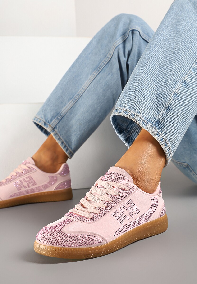 Różowe Sneakersy Tenisówki Ozdobione Cyrkoniami Amoiona 1