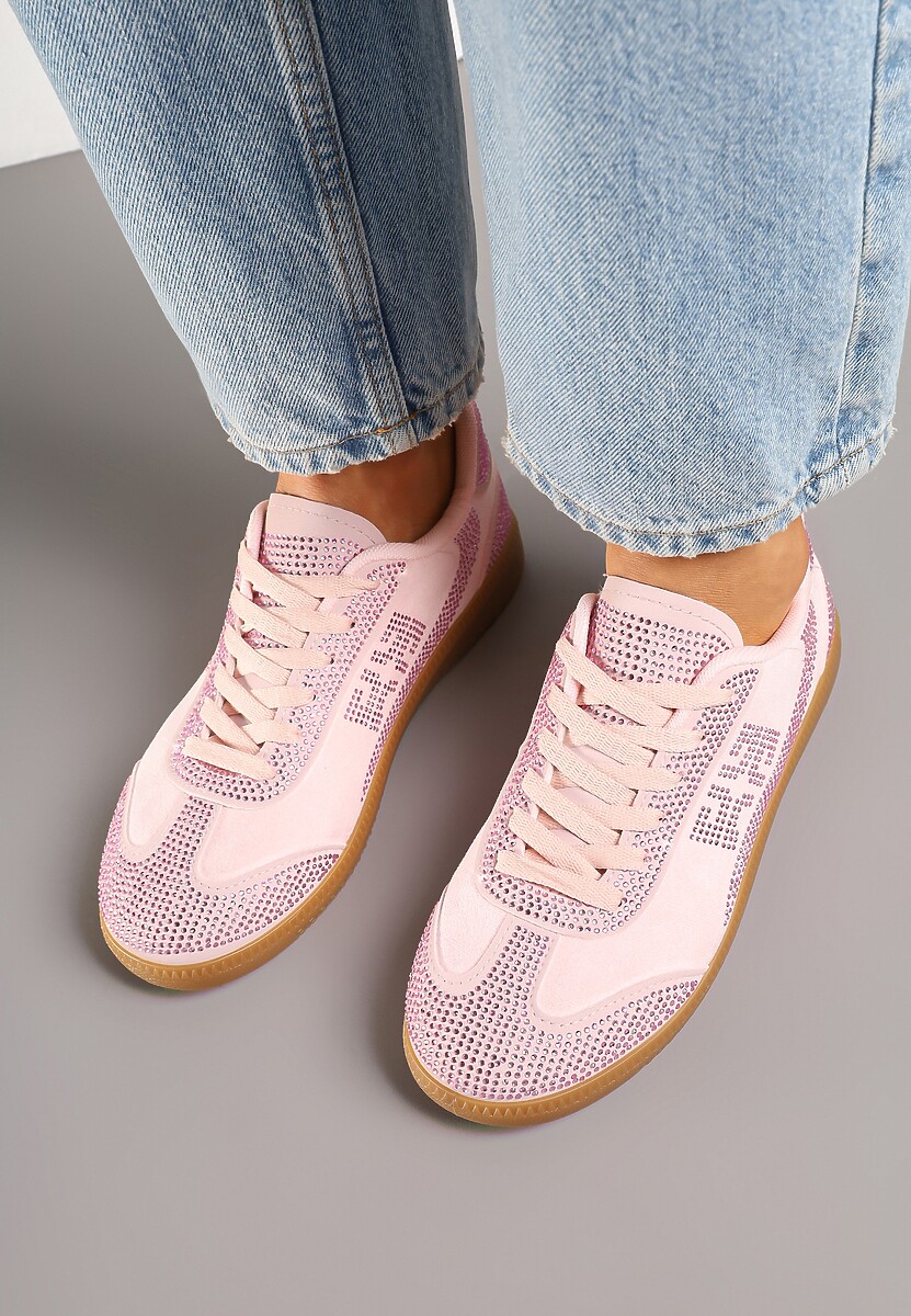 Różowe Sneakersy Tenisówki Ozdobione Cyrkoniami Amoiona 3