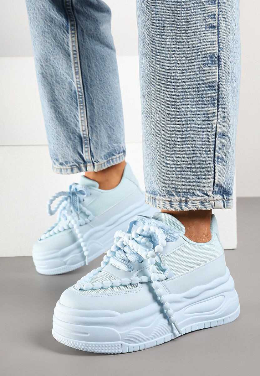 Niebieskie Sneakersy na Platformie z Koralikami Amovanna 2