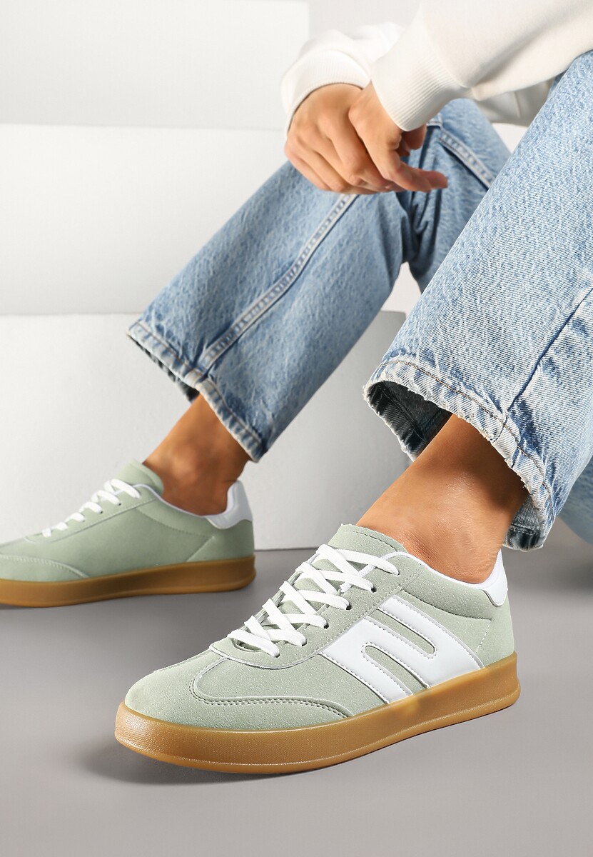 Jasnozielone Sneakersy Kultowe Tenisówki Zdobione Przeszyciami Eveltewia 1
