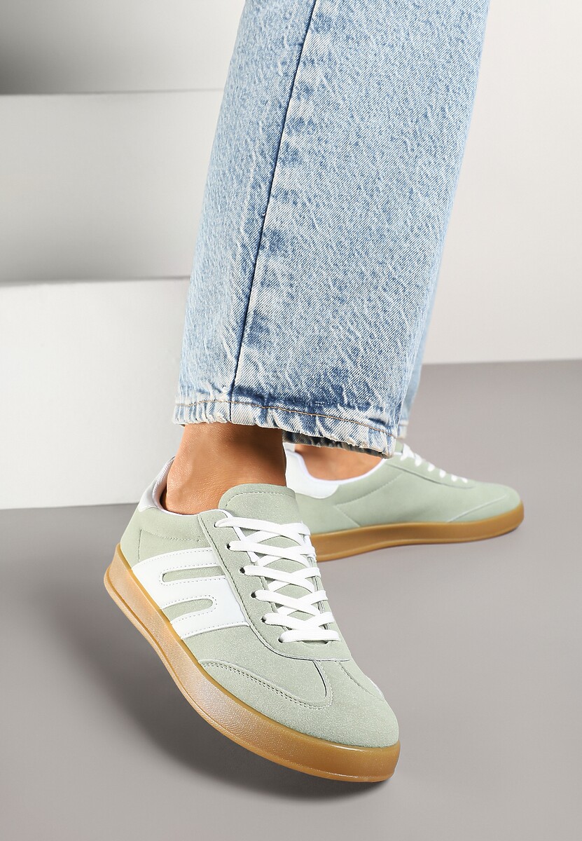 Jasnozielone Sneakersy Kultowe Tenisówki Zdobione Przeszyciami Eveltewia 2