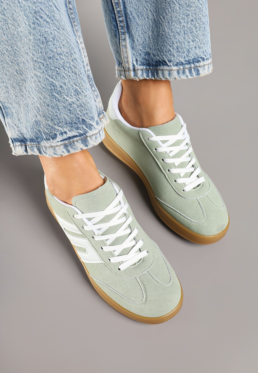 Jasnozielone Sneakersy Kultowe Tenisówki Zdobione Przeszyciami Eveltewia 3
