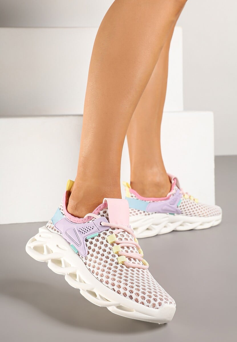 Biało-Fioletowe Buty Sportowe Sneakersy na Platformie Ozdobionej Tłoczeniem Teliriella 1