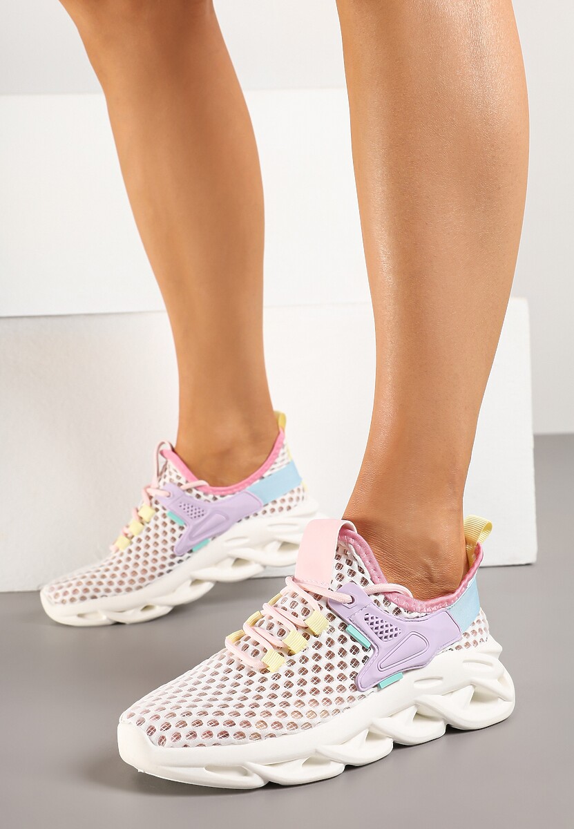 Biało-Fioletowe Buty Sportowe Sneakersy na Platformie Ozdobionej Tłoczeniem Teliriella 2
