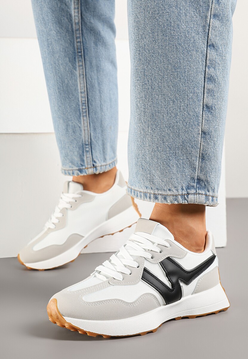 Szaro-Białe Sneakersy Ozdobione Geometrycznym Motywem Zdivena 1