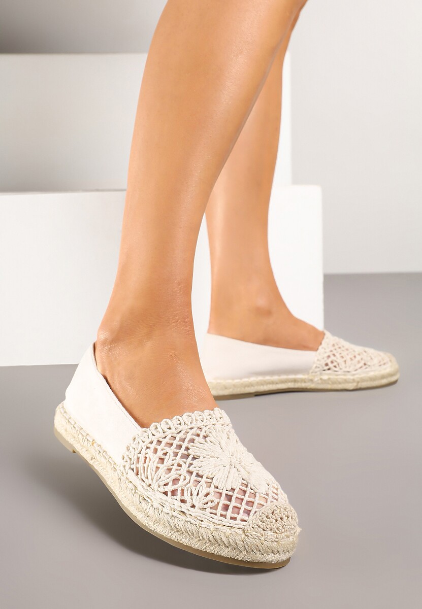 Beżowe Espadryle z Ażurową Cholewką i Plecionką Sdivena 1