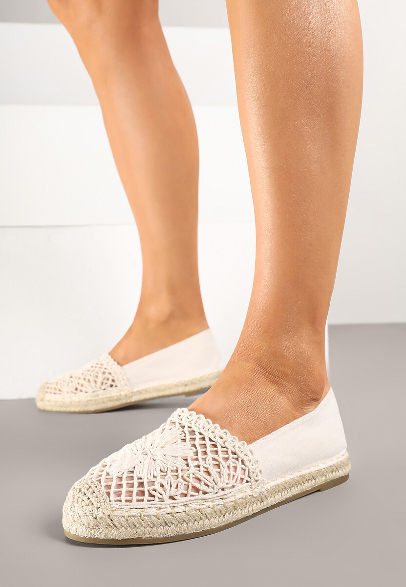 Beżowe Espadryle z Ażurową Cholewką i Plecionką Sdivena 2