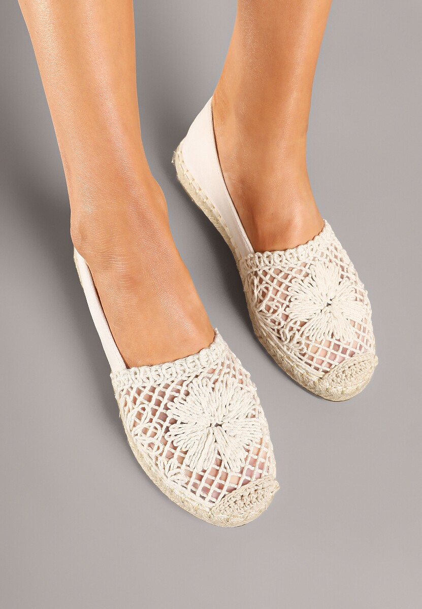 Beżowe Espadryle z Ażurową Cholewką i Plecionką Sdivena 3