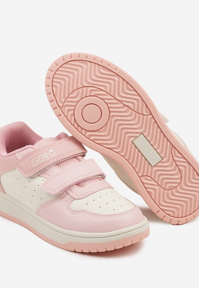 Różowo-Białe Buty Sportowe Sneakersy z Wkładką ze Skóry Naturalnej z Perforacj Davitria 3