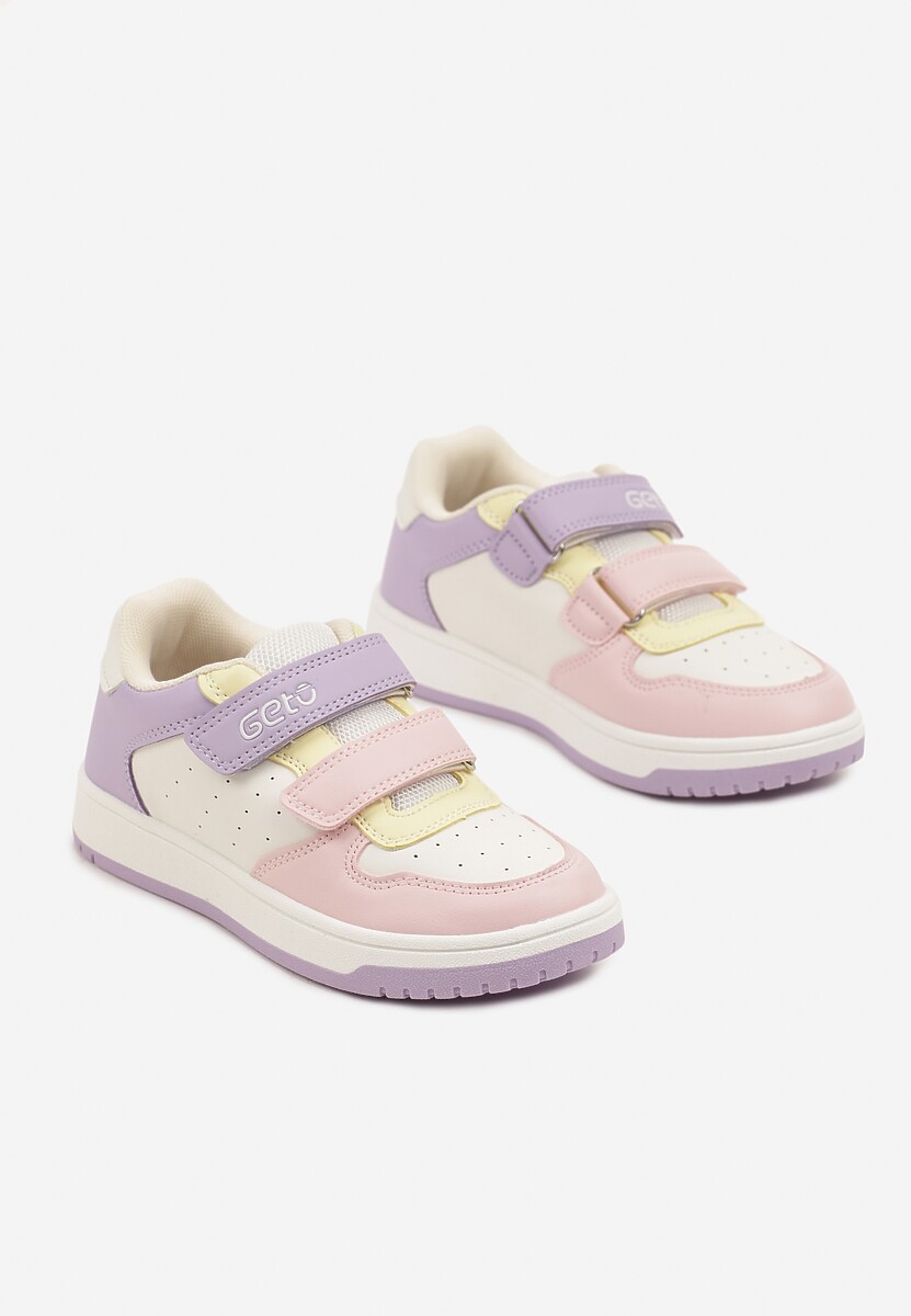 Biało-Fioletowe Buty Sportowe Sneakersy z Wkładką ze Skóry Naturalnej z Perforacj Davitria 2