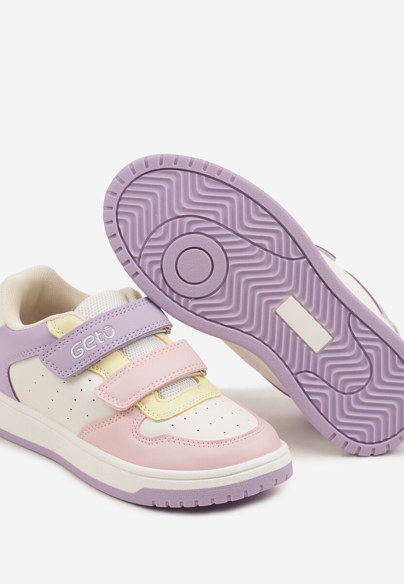 Biało-Fioletowe Buty Sportowe Sneakersy z Wkładką ze Skóry Naturalnej z Perforacj Davitria 3