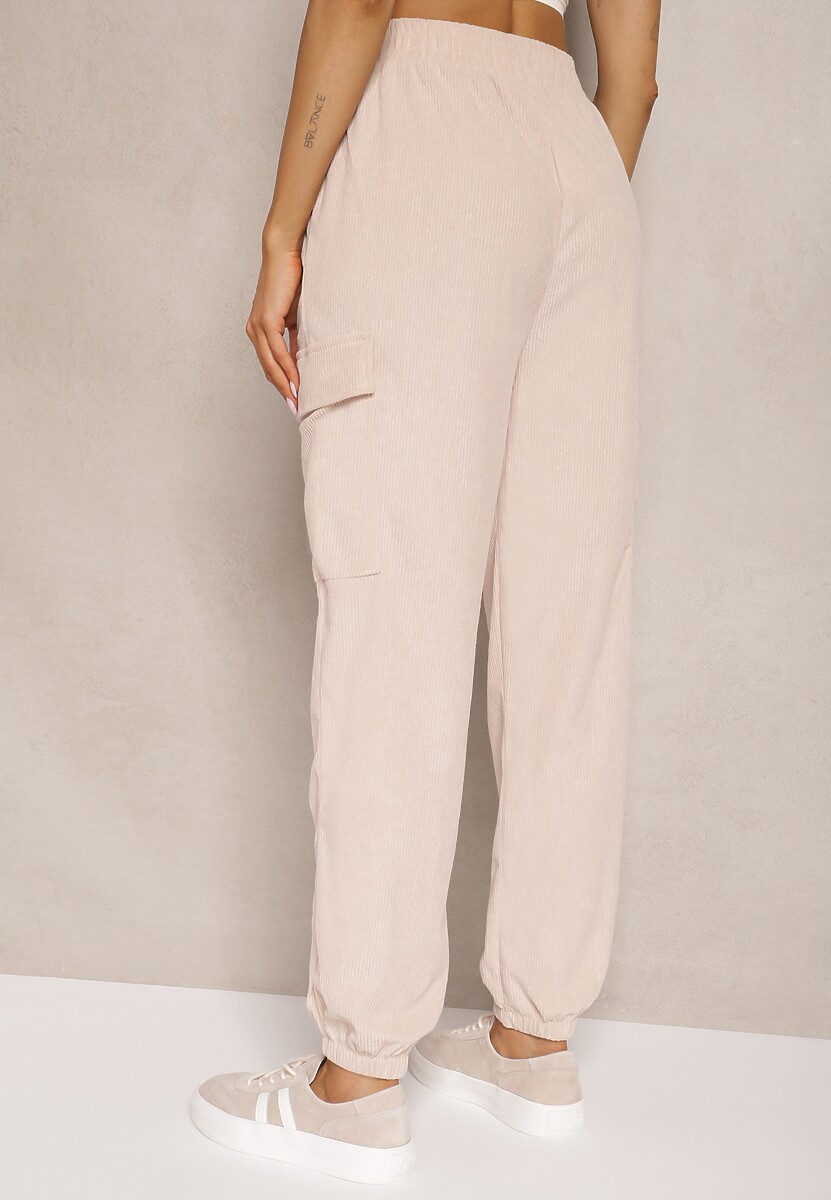 Beżowe Spodnie Typu Cargo High Waist Worseli 3