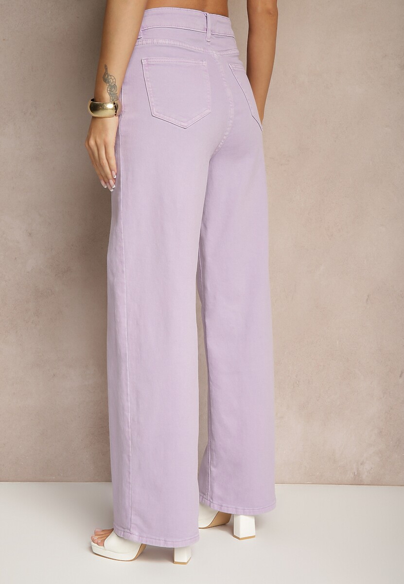 Fioletowe Jeansy High Waist o Szerokim Kroju Silseli 3