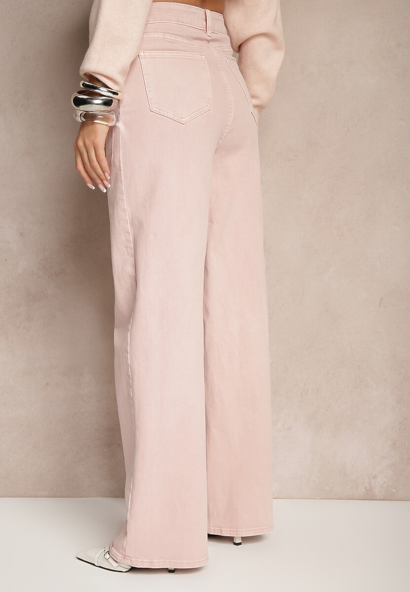 Różowe Bawełniane Jeansy o Szerokim Kroju High Waist Liltewia 3