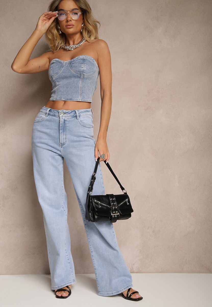 Niebieskie Jeansy High Waist o Szerokim Fasonie Nusidwena 1