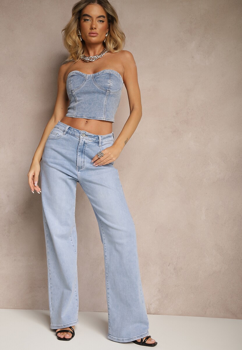 Niebieskie Jeansy High Waist o Szerokim Fasonie Nusidwena 2