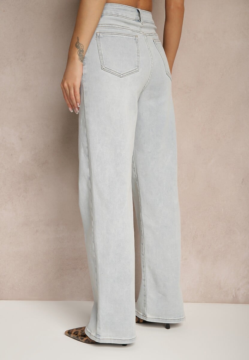 Jasnoniebieskie Jeansy High Waist z Szeroką Nogawką Sesmaris 3