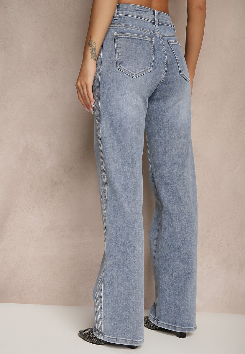 Jasnoniebieskie Jeansy High Waist o Szerokim Kroju Ulanira 3