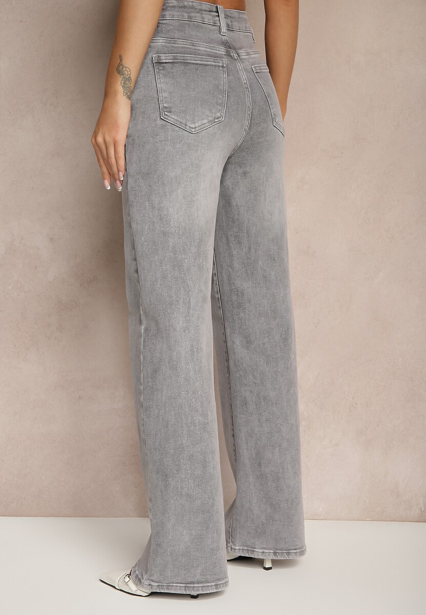 Szare Jeansy High Waist z Szerokimi Nogawkami Desamora 3