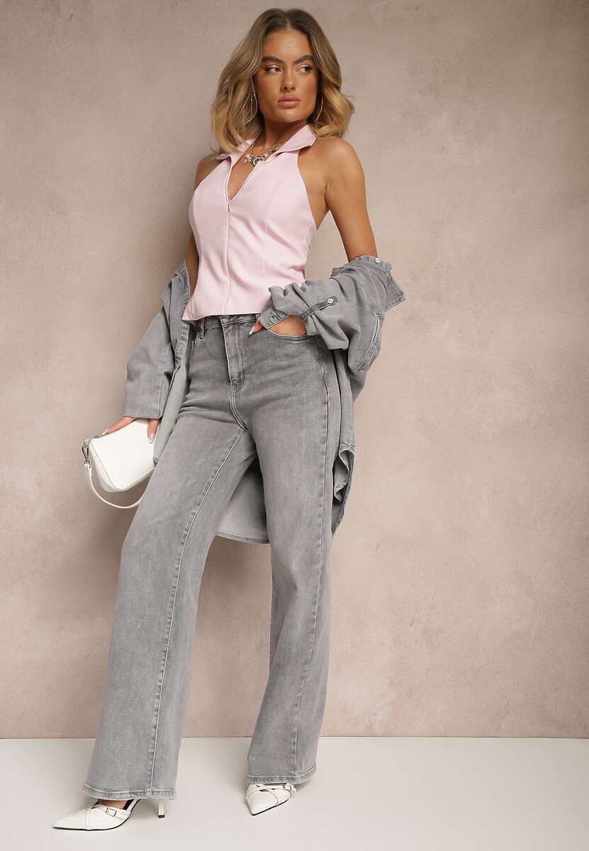 Szare Jeansy High Waist z Szerokimi Nogawkami Desamora 1