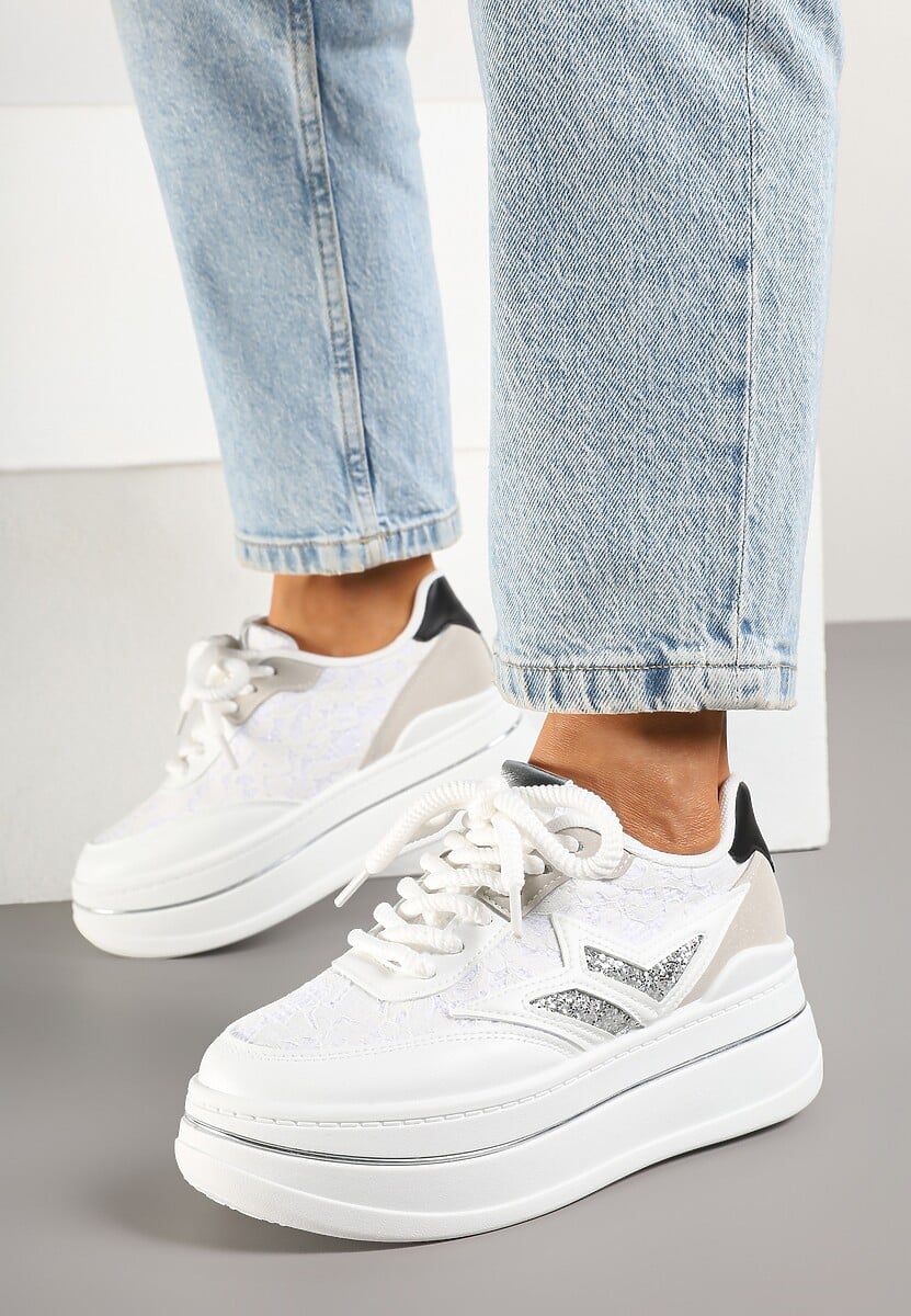 Białe Sneakersy na Platformie Ozdobione Gwiazdą Norlevi 2
