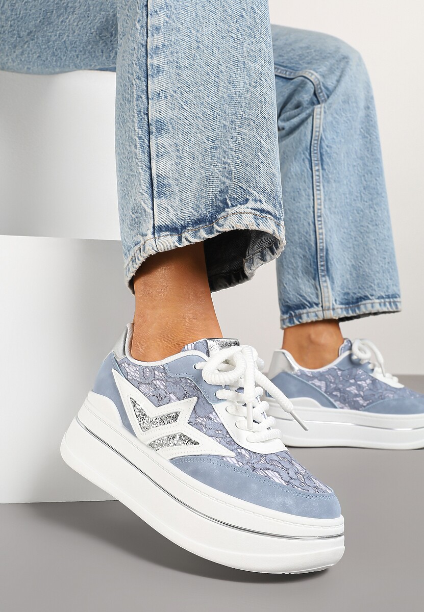Niebieskie Sneakersy na Platformie Ozdobione Gwiazdą Norlevi 1