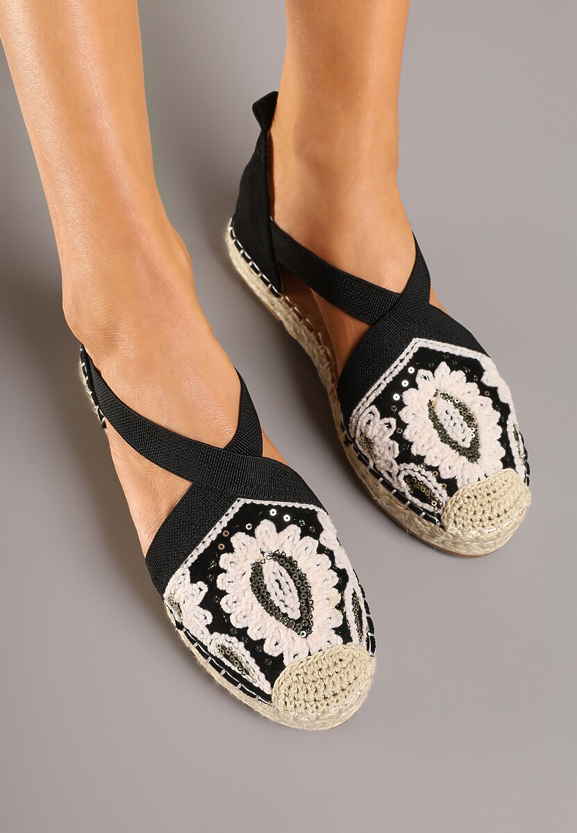 Czarne Espadryle w Stylu Boho Zdobione Haftem Cekinami i Plecionką Idariva 3