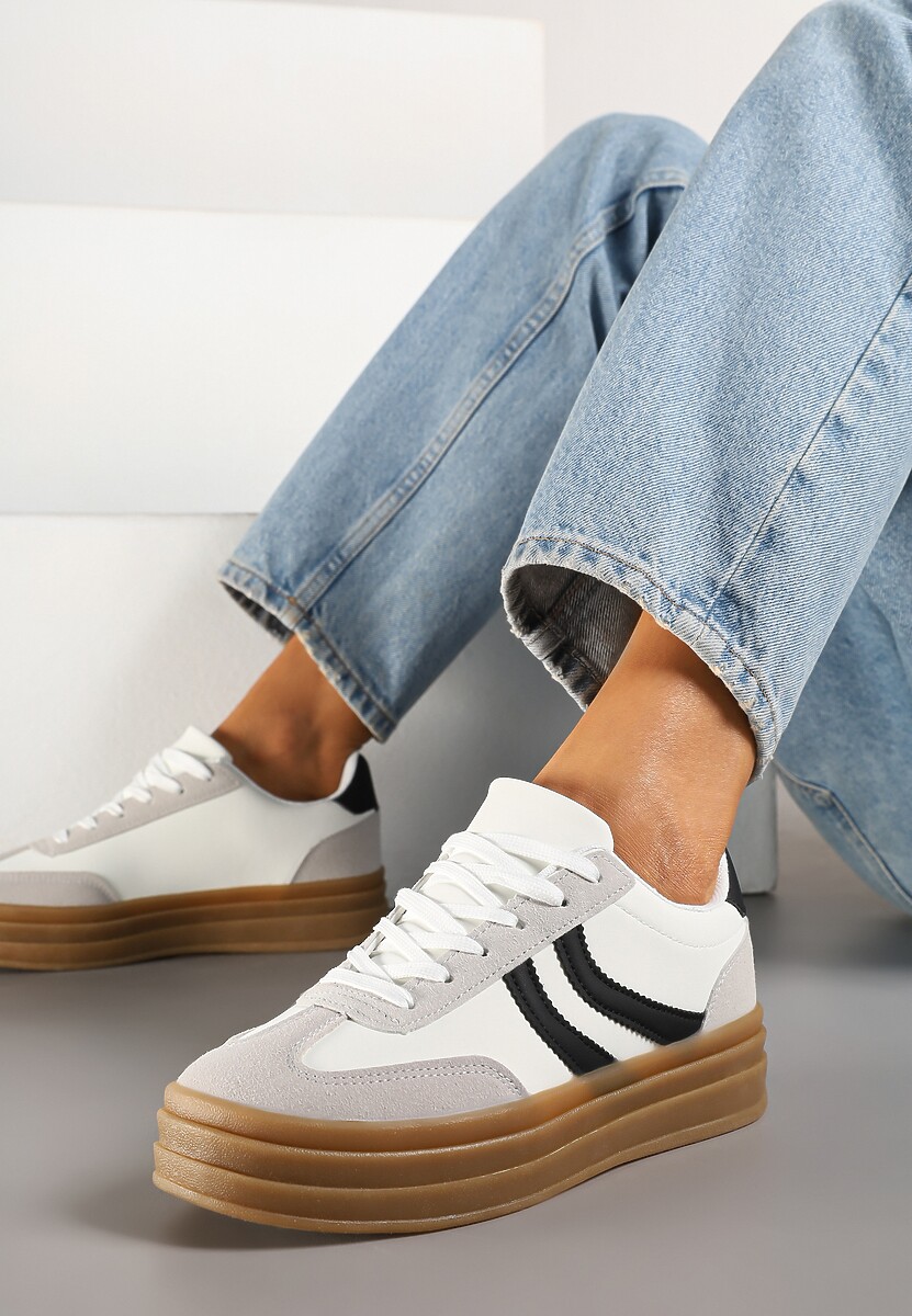 Białe Sneakersy Typu Kultowe Tenisówki na Grubej Podeszwie z Tłoczeniem Lisanitea 2