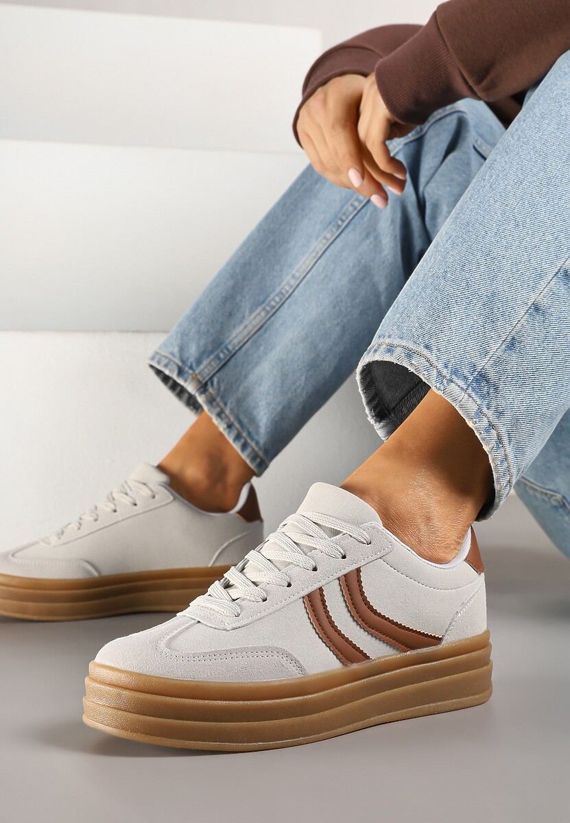 Szare Sneakersy Typu Kultowe Tenisówki na Grubej Podeszwie z Tłoczeniem Lisanitea 1