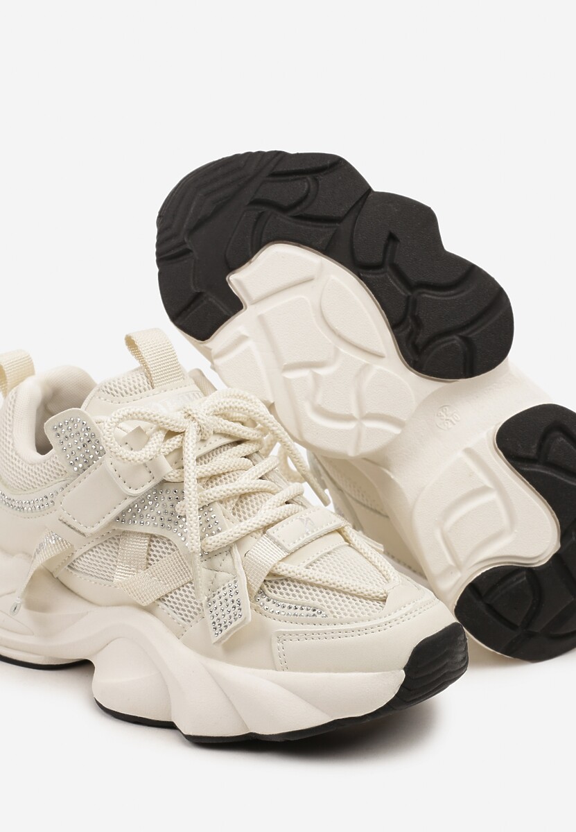 Beżowe Buty Sportowe Sneakersy  na Platformie z Tłoczeniem i Napisem Olriti 3