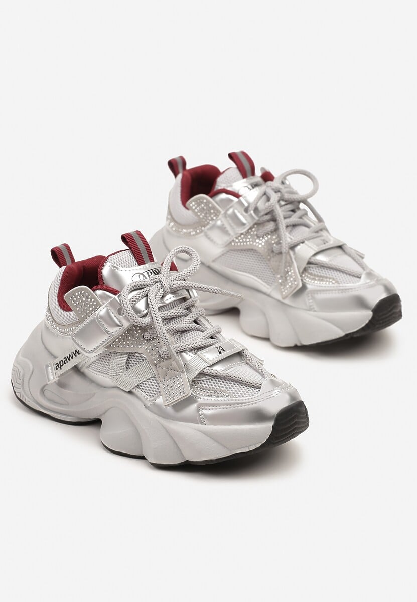 Szare Buty Sportowe Sneakersy  na Platformie z Tłoczeniem i Napisem Olriti 2