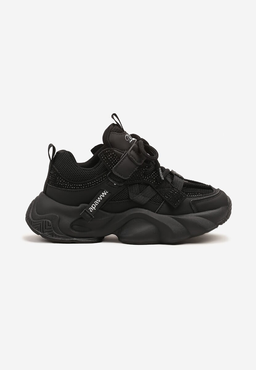 Czarne Buty Sportowe Sneakersy  na Platformie z Tłoczeniem i Napisem Olriti 1