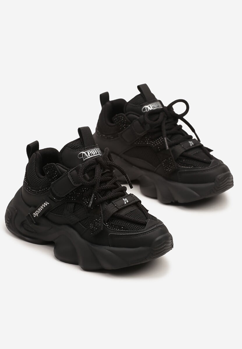 Czarne Buty Sportowe Sneakersy  na Platformie z Tłoczeniem i Napisem Olriti 2