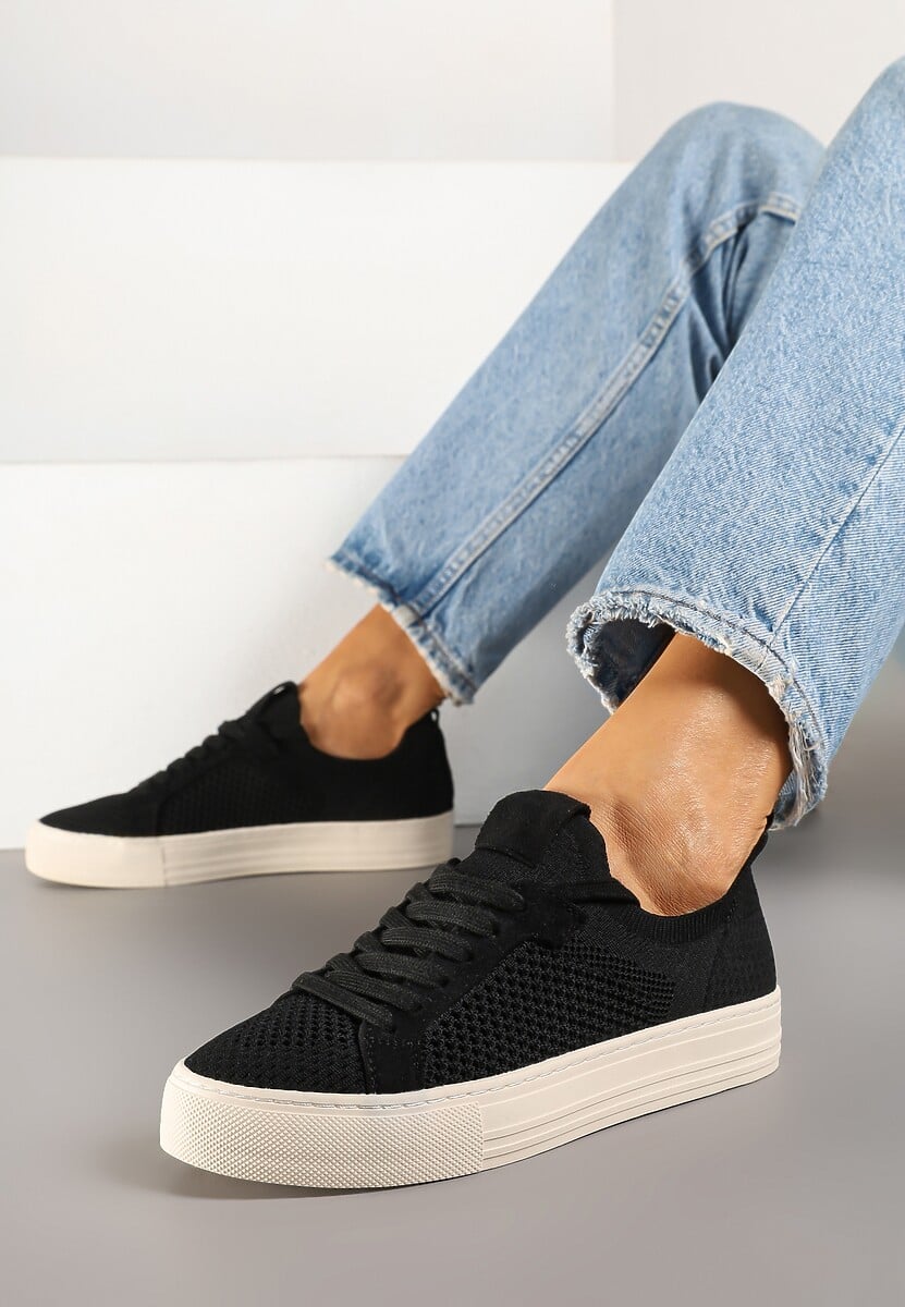 Czarne Siateczkowe Sneakersy Ozdobione Metaliczną Nicią Nimiarene 1