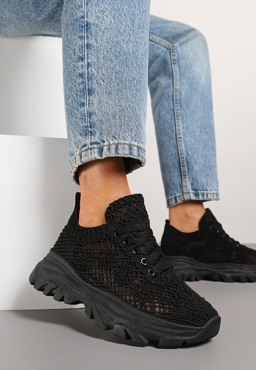 Czarne Sneakersy Ozdobione Siateczką Toliselle 1