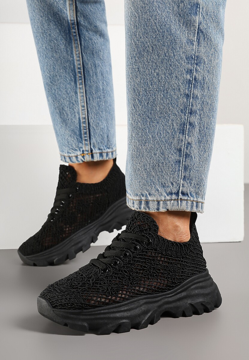 Czarne Sneakersy Ozdobione Siateczką Toliselle 2