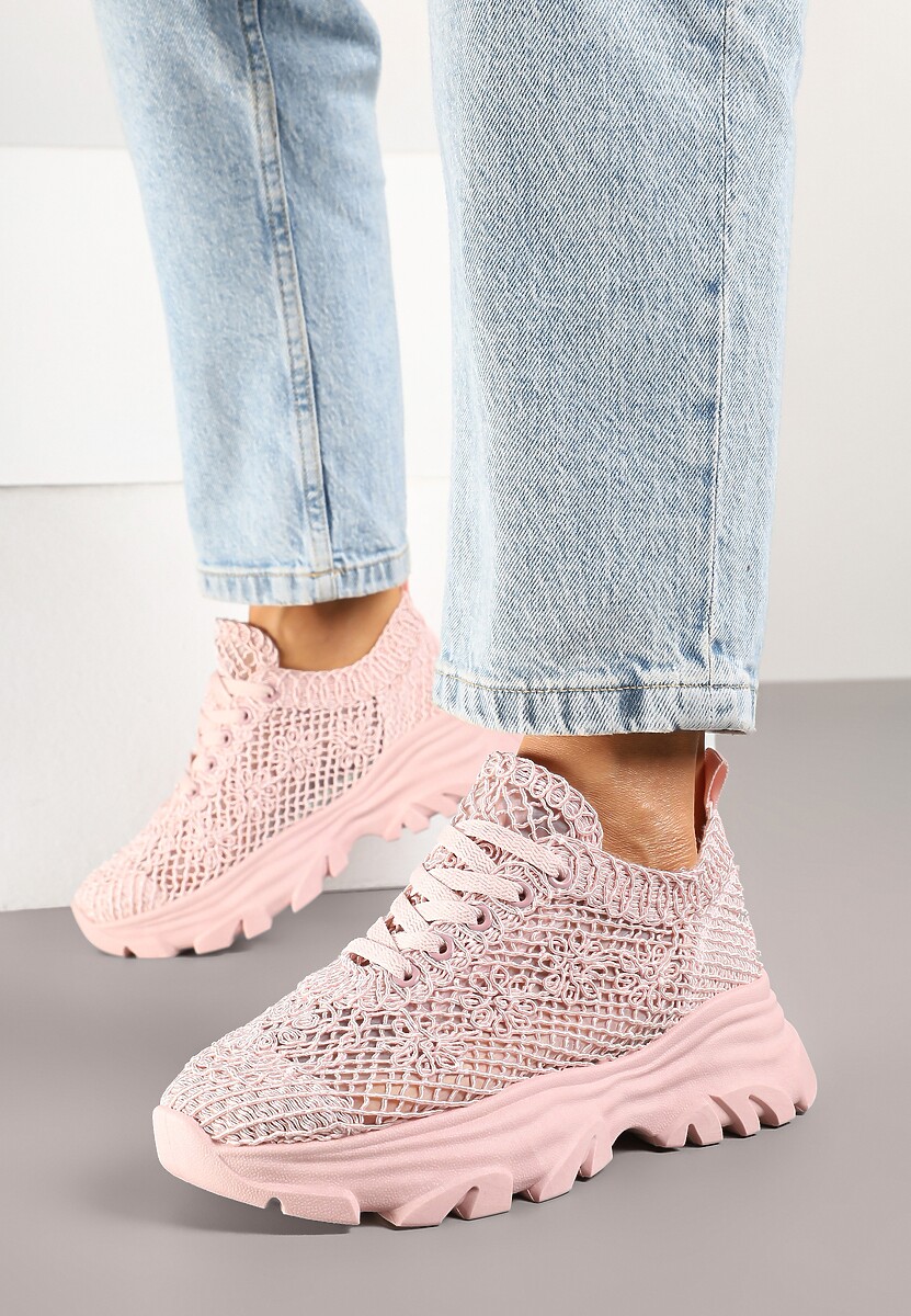 Różowe Sneakersy Ozdobione Siateczką Toliselle 2